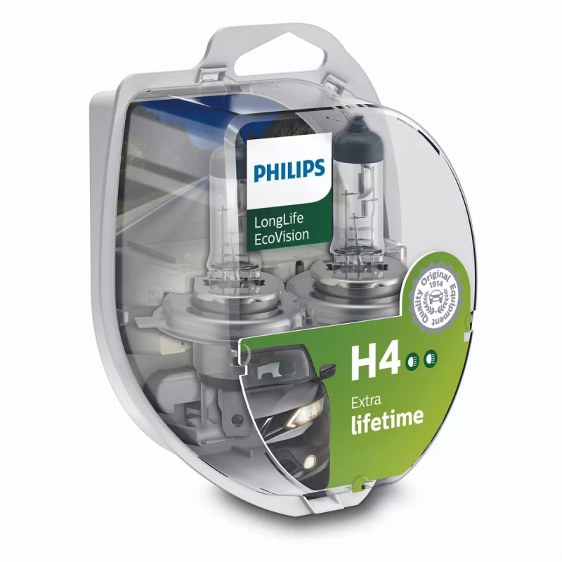 H4 Longlife Ecovision Pærer Med Op Til 4x Længere Levetid (2 Stk) fra Philips